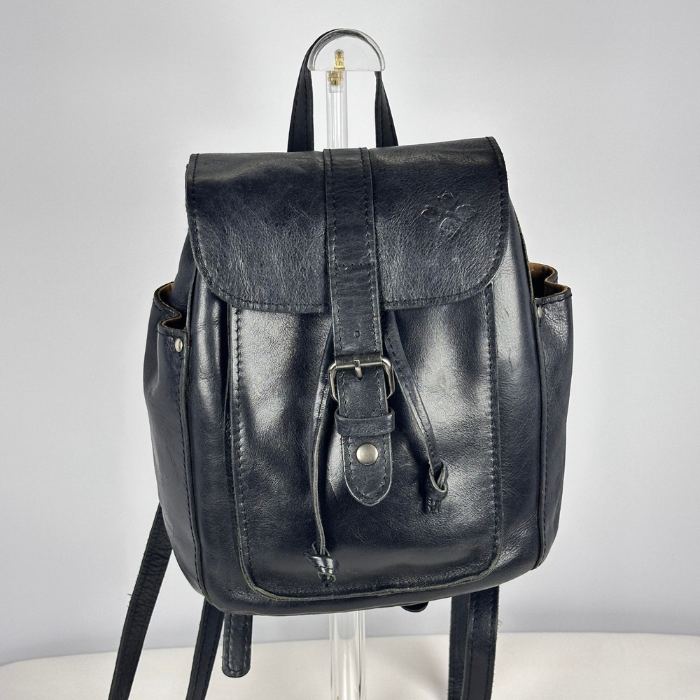 Patricia Nash Aberdeen Black Leather Backpack Drawstring Buckle Multi-pocket Bag